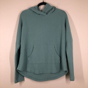 Roxy Aqua Teal Waffle Knit Hoodie Sweatshirt Oversized Hood Size Large